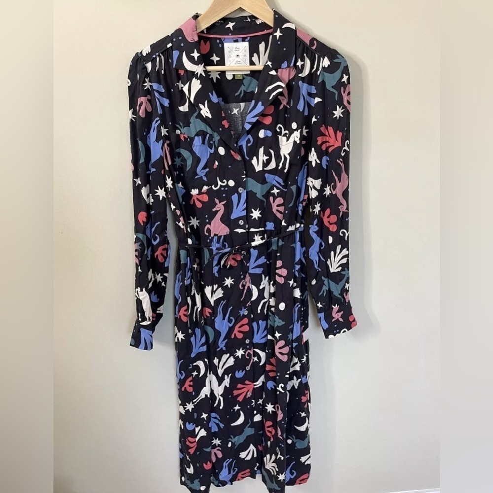 Anorak Love Print Love Planet Midi Animal Print Button Up Dress Size 10